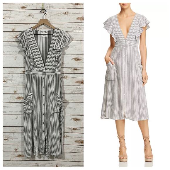 Lost + Wander Kika Striped Button-Up Midi Dress - Grey - XL - Picture 1 of 12